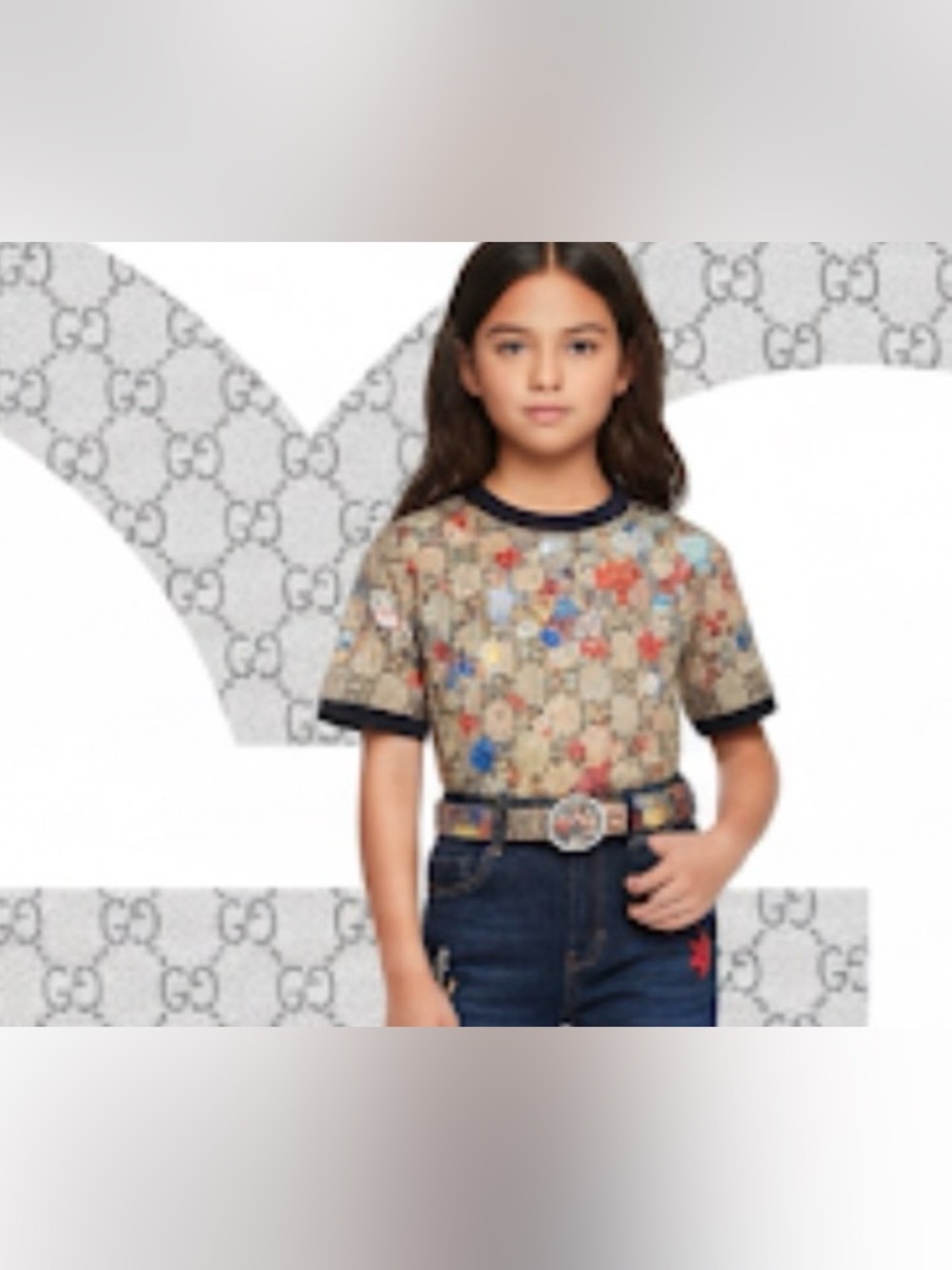 Authentic Gucci luxury designer signature GG star print leather belt kids sz S